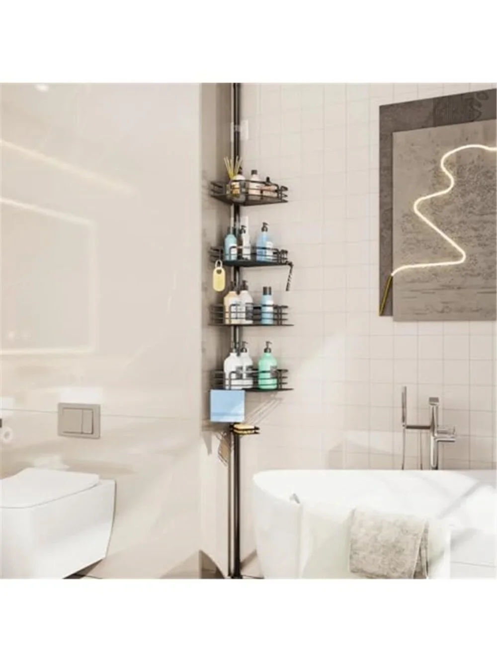 Corner Shower Caddy Tension Pole Adjustable Stainless Steel Bathroom Storage